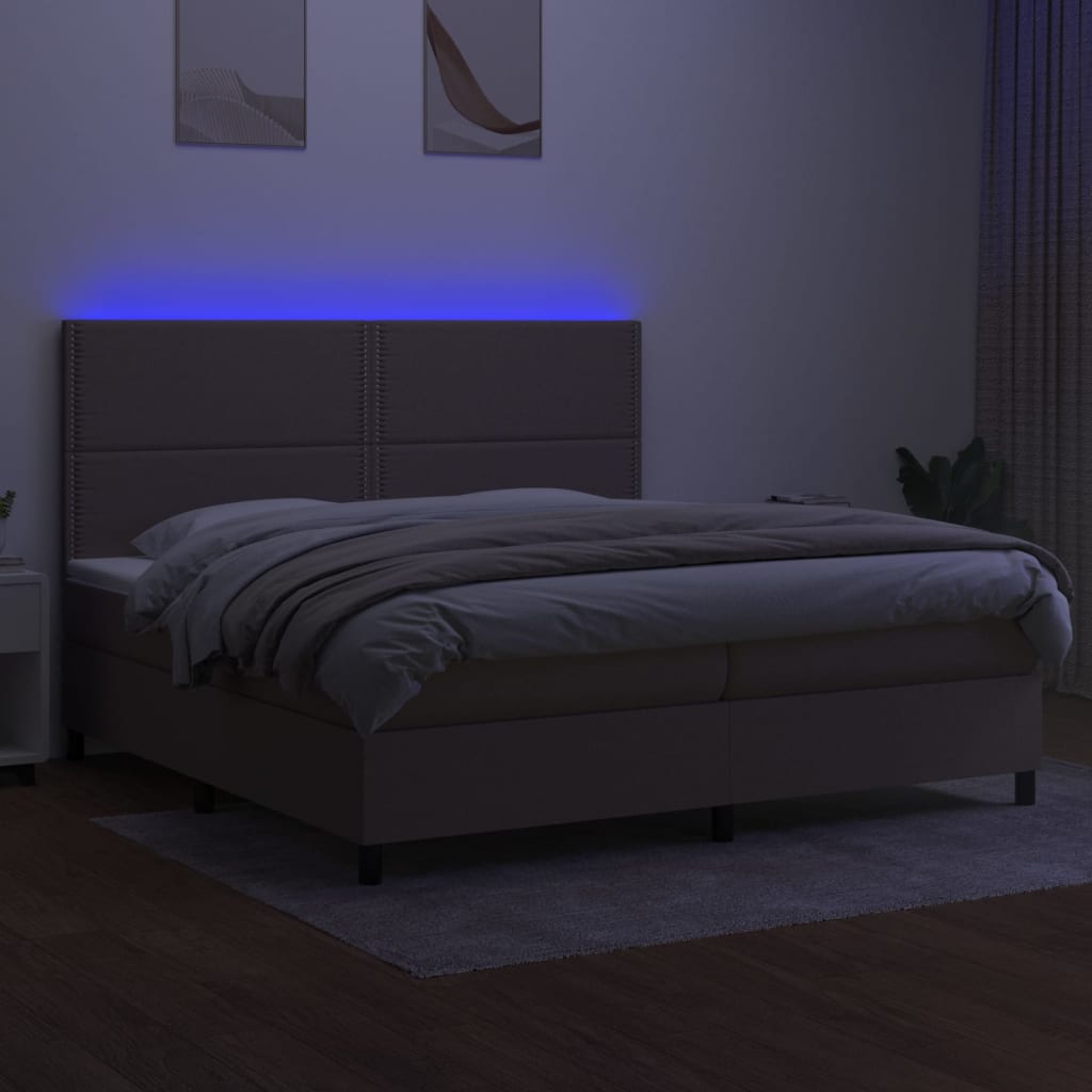 Boxspring met matras en LED stof taupe 200x200 cm is nu te koop bij PeponiXL, paradijselijk wonen!
