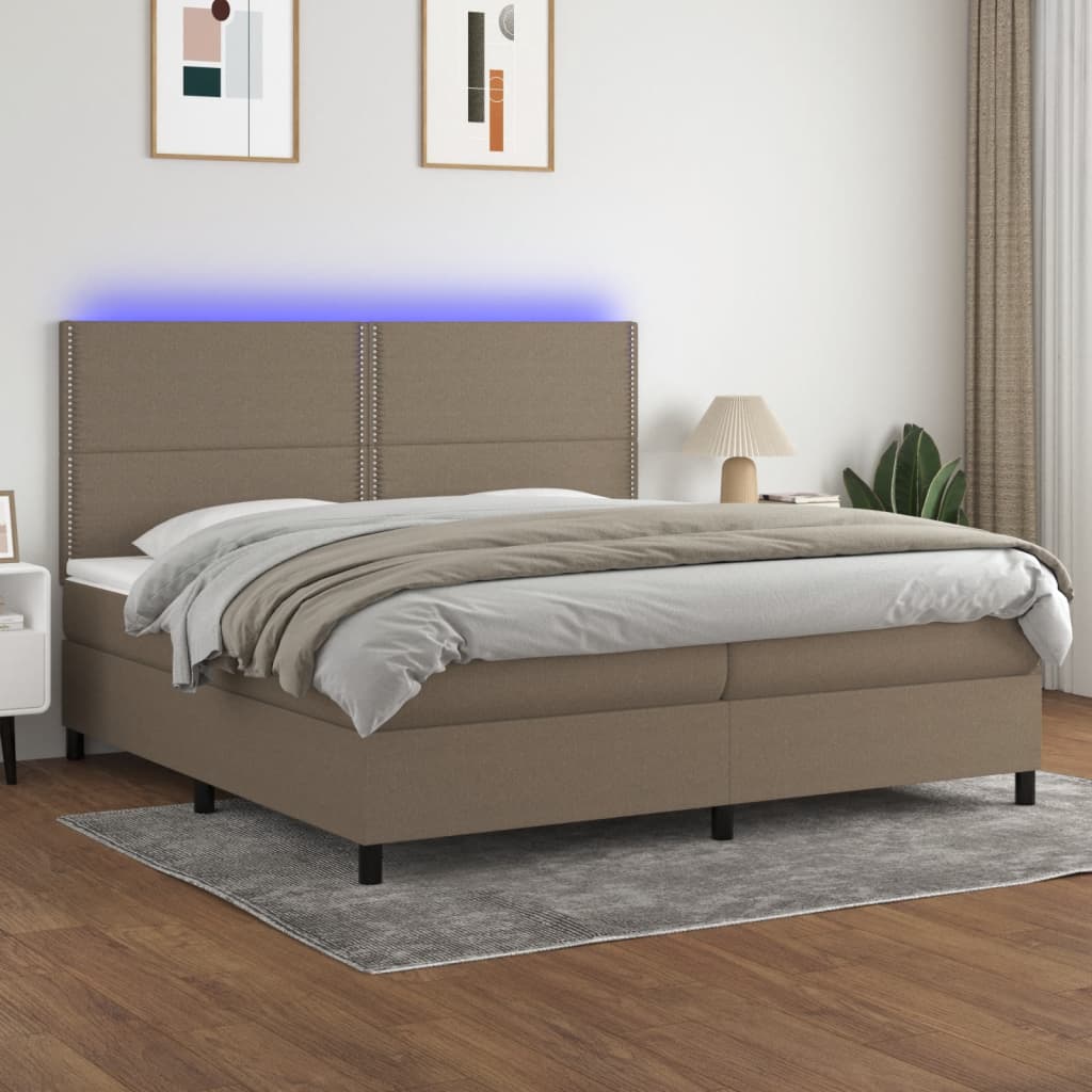 Boxspring met matras en LED stof taupe 200x200 cm is nu te koop bij PeponiXL, paradijselijk wonen!