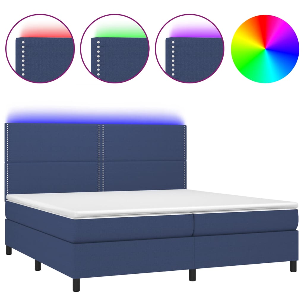 Boxspring met matras en LED stof blauw 200x200 cm is nu te koop bij PeponiXL, paradijselijk wonen!