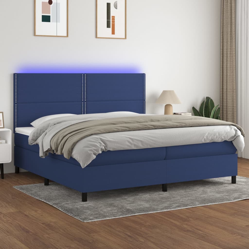 Boxspring met matras en LED stof blauw 200x200 cm is nu te koop bij PeponiXL, paradijselijk wonen!