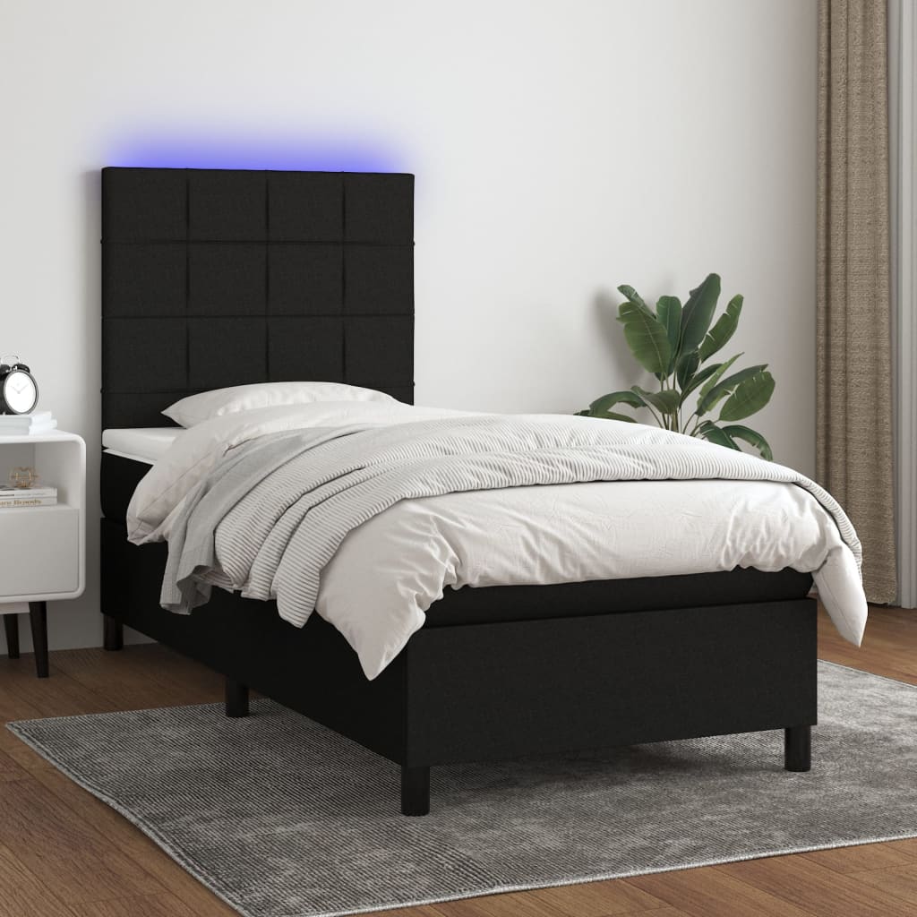Boxspring met matras en LED stof zwart 80x200 cm is nu te koop bij PeponiXL, paradijselijk wonen!