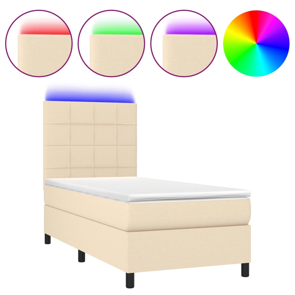 Boxspring met matras en LED stof crèmekleurig 80x200 cm is nu te koop bij PeponiXL, paradijselijk wonen!
