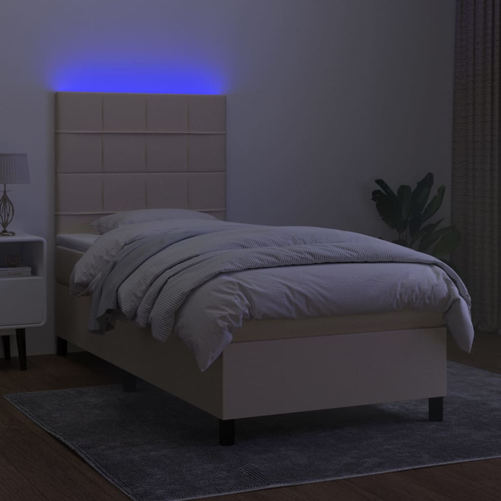 Boxspring met matras en LED stof crèmekleurig 80x200 cm is nu te koop bij PeponiXL, paradijselijk wonen!