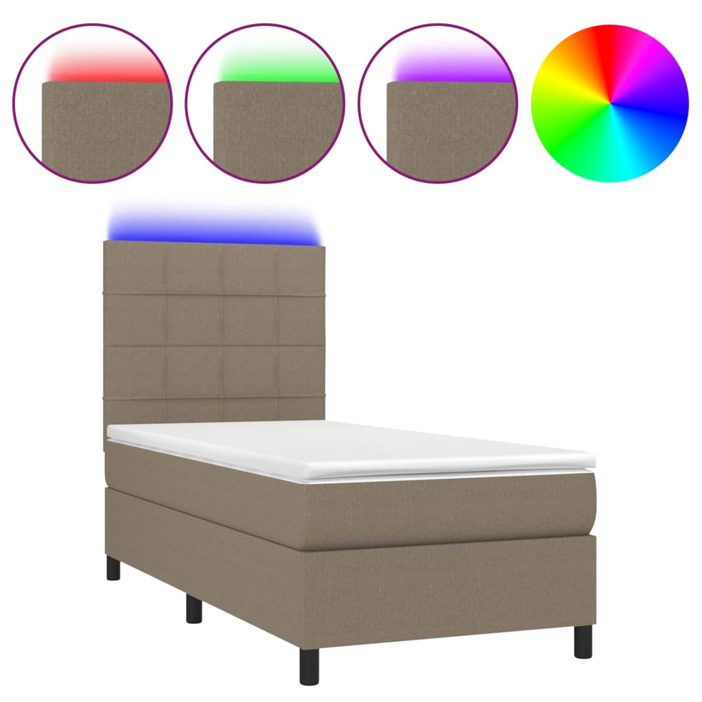 Boxspring met matras en LED stof taupe 90x190 cm is nu te koop bij PeponiXL, paradijselijk wonen!