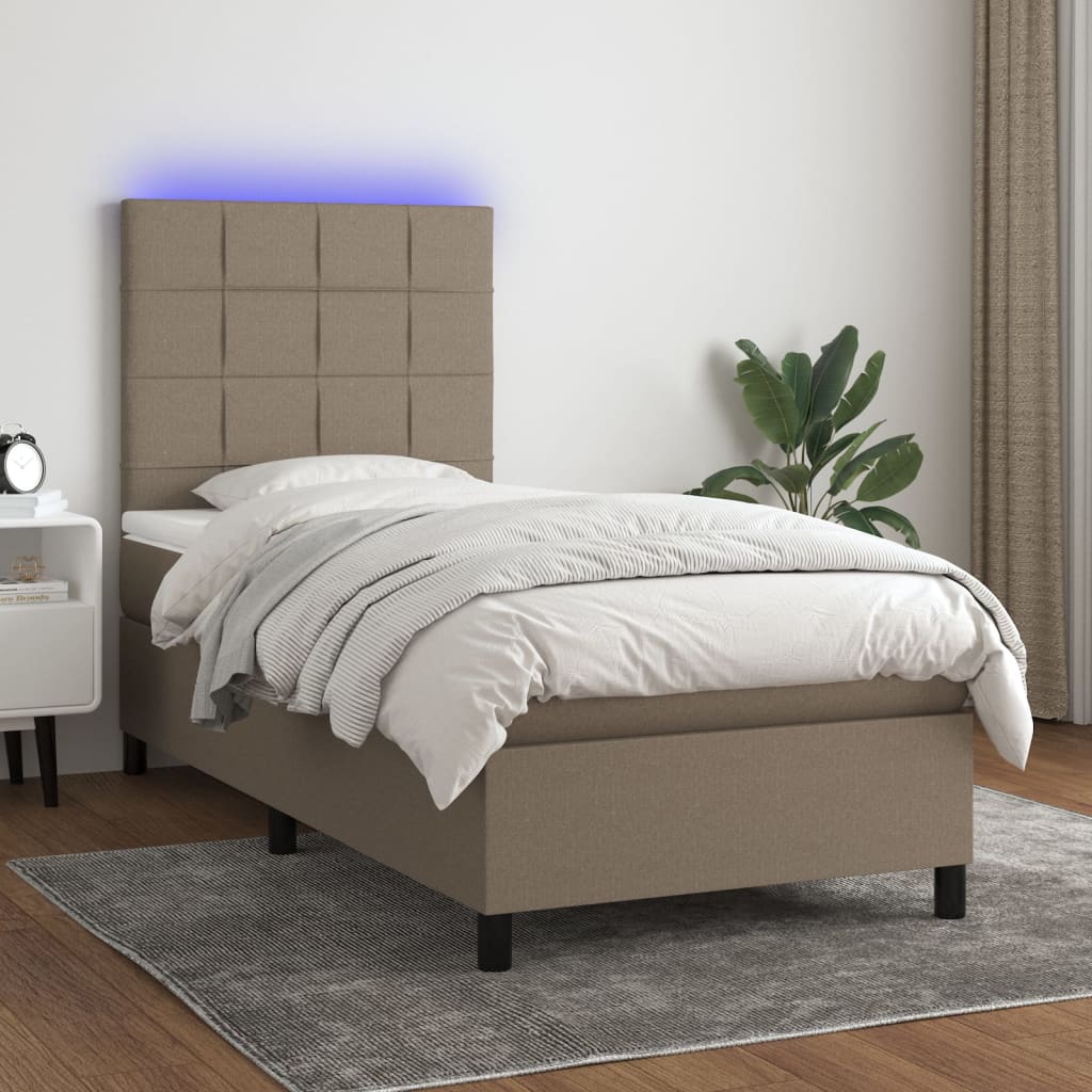 Boxspring met matras en LED stof taupe 90x190 cm is nu te koop bij PeponiXL, paradijselijk wonen!
