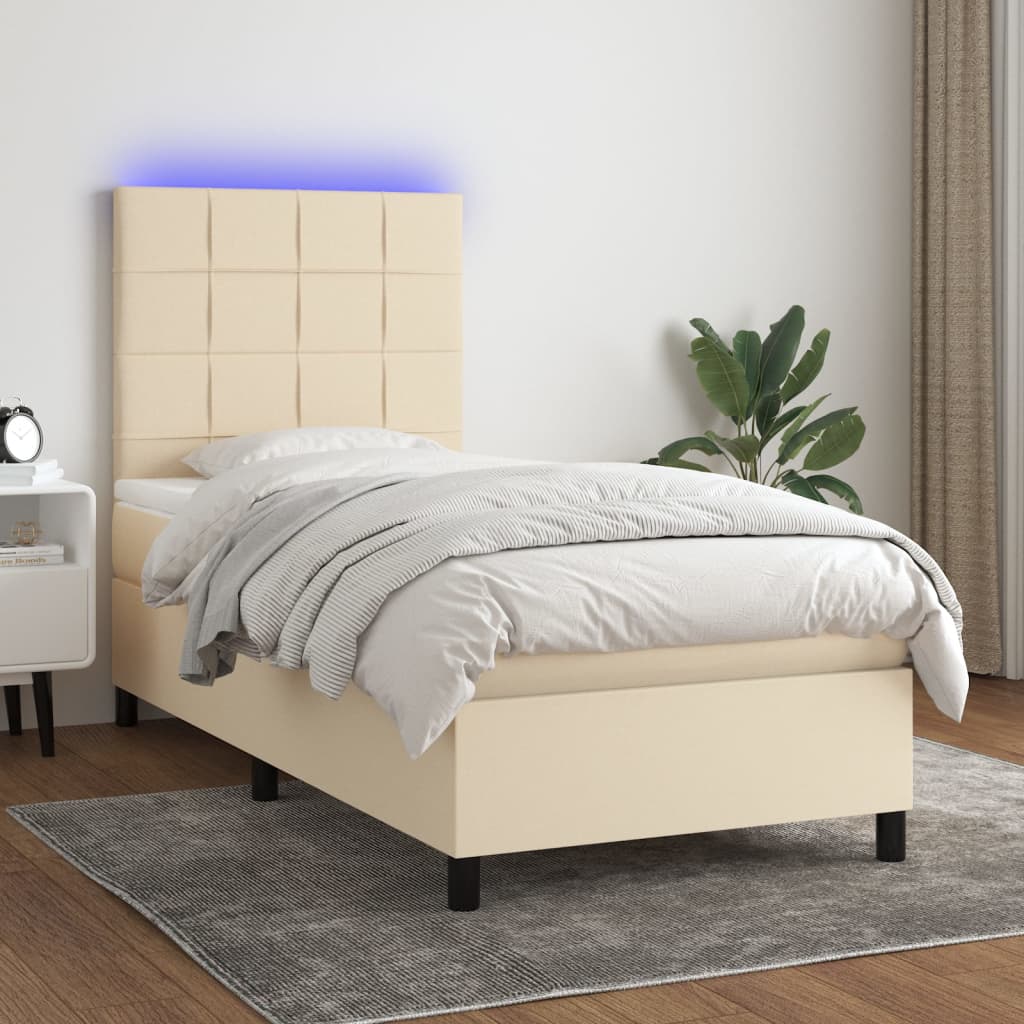 Boxspring met matras en LED stof crèmekleurig 90x190 cm is nu te koop bij PeponiXL, paradijselijk wonen!