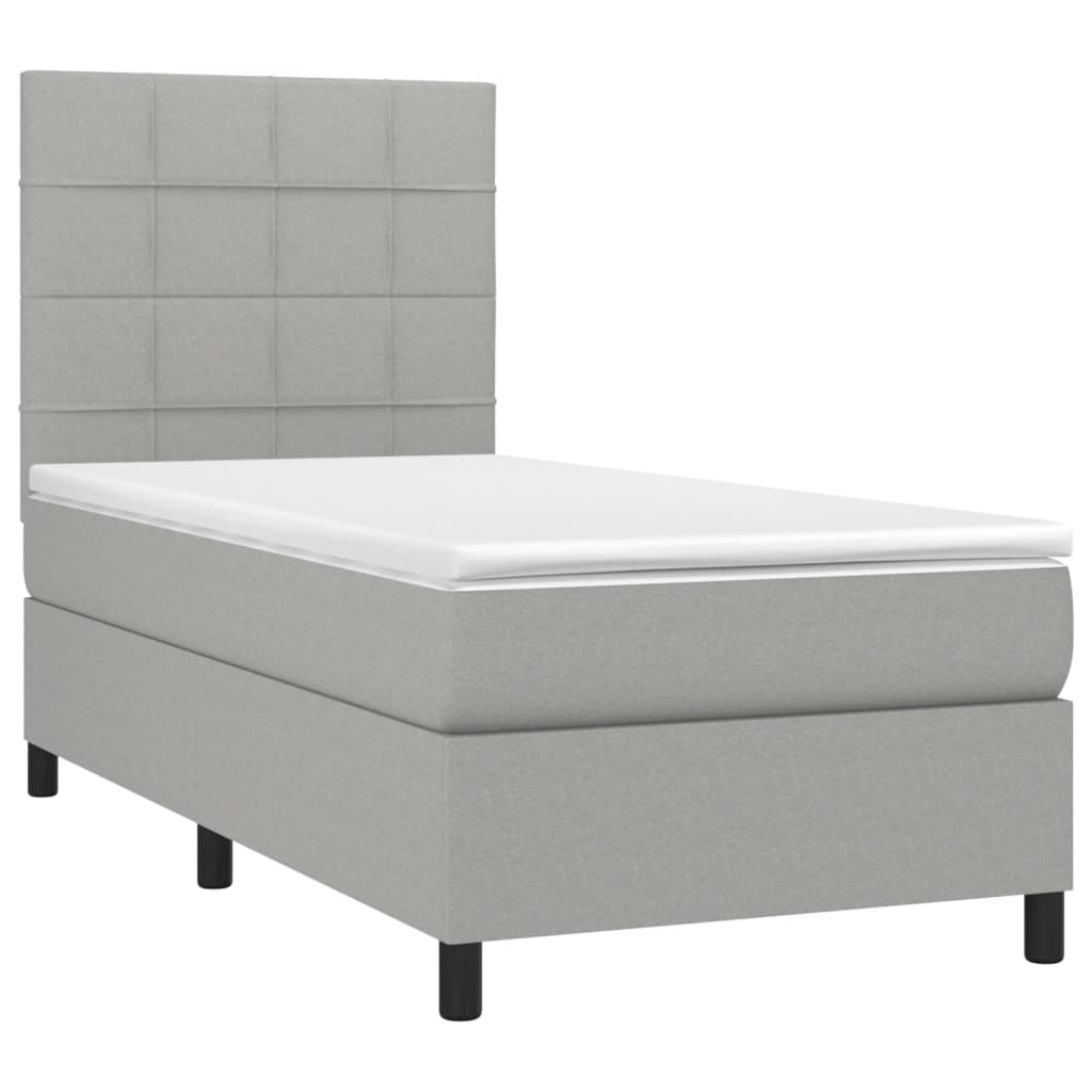 Boxspring met matras en LED stof lichtgrijs 90x200 cm is nu te koop bij PeponiXL, paradijselijk wonen!