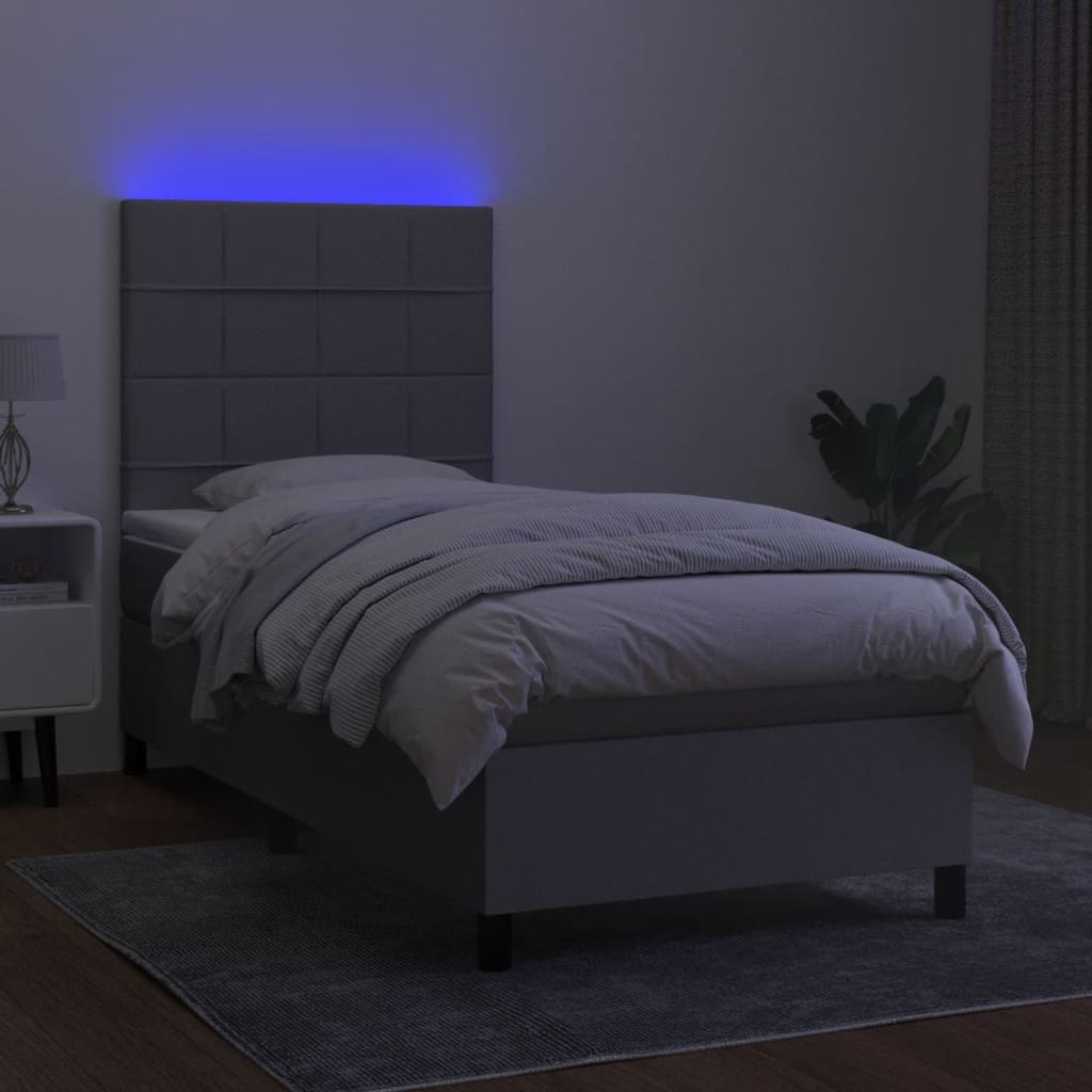 Boxspring met matras en LED stof lichtgrijs 90x200 cm is nu te koop bij PeponiXL, paradijselijk wonen!