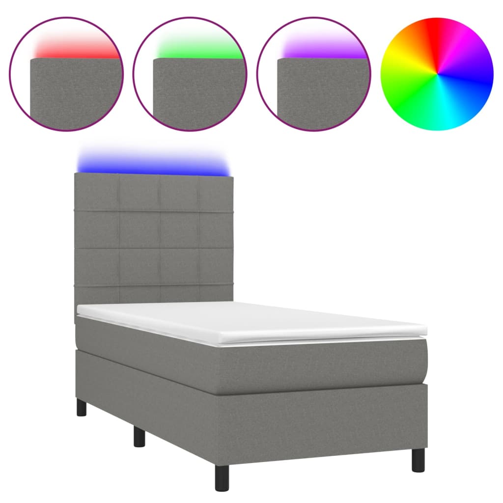 Boxspring met matras en LED stof donkergrijs 90x200 cm is nu te koop bij PeponiXL, paradijselijk wonen!