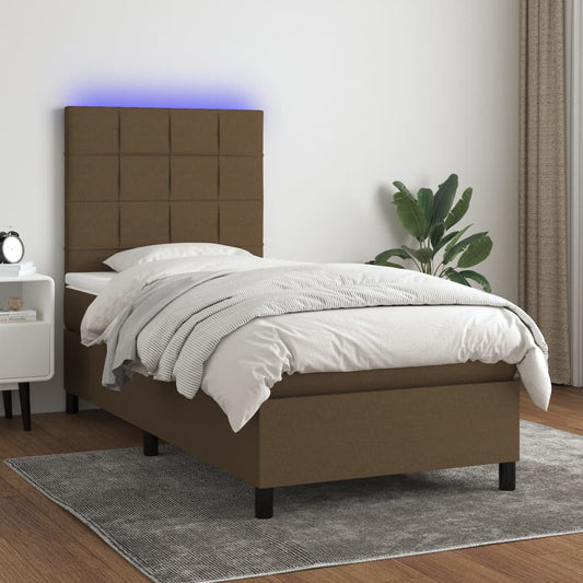 Boxspring met matras en LED stof donkerbruin 80x200 cm is nu te koop bij PeponiXL, paradijselijk wonen!