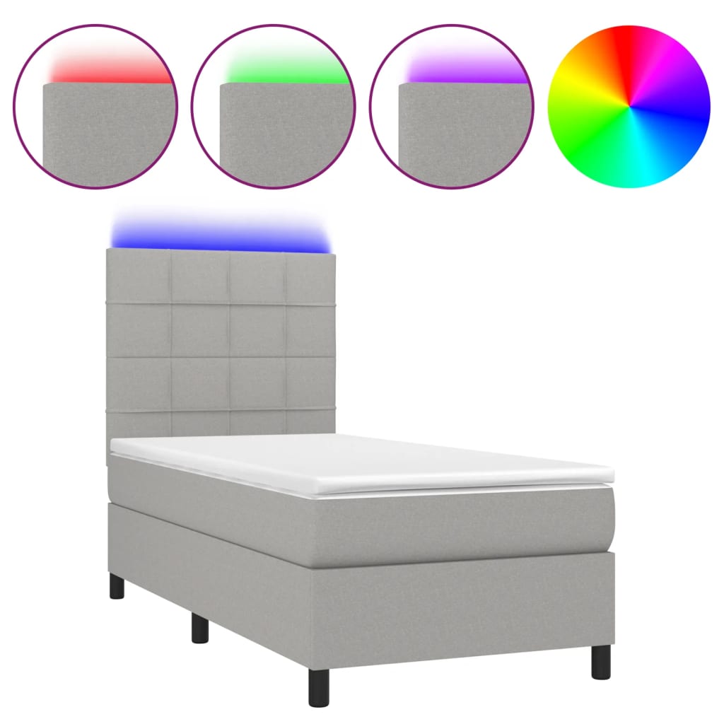 Boxspring met matras en LED stof lichtgrijs 100x200 cm is nu te koop bij PeponiXL, paradijselijk wonen!