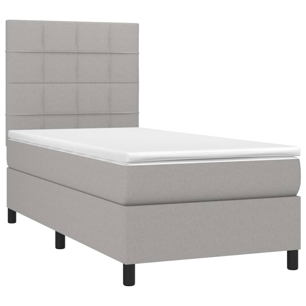 Boxspring met matras en LED stof lichtgrijs 100x200 cm is nu te koop bij PeponiXL, paradijselijk wonen!
