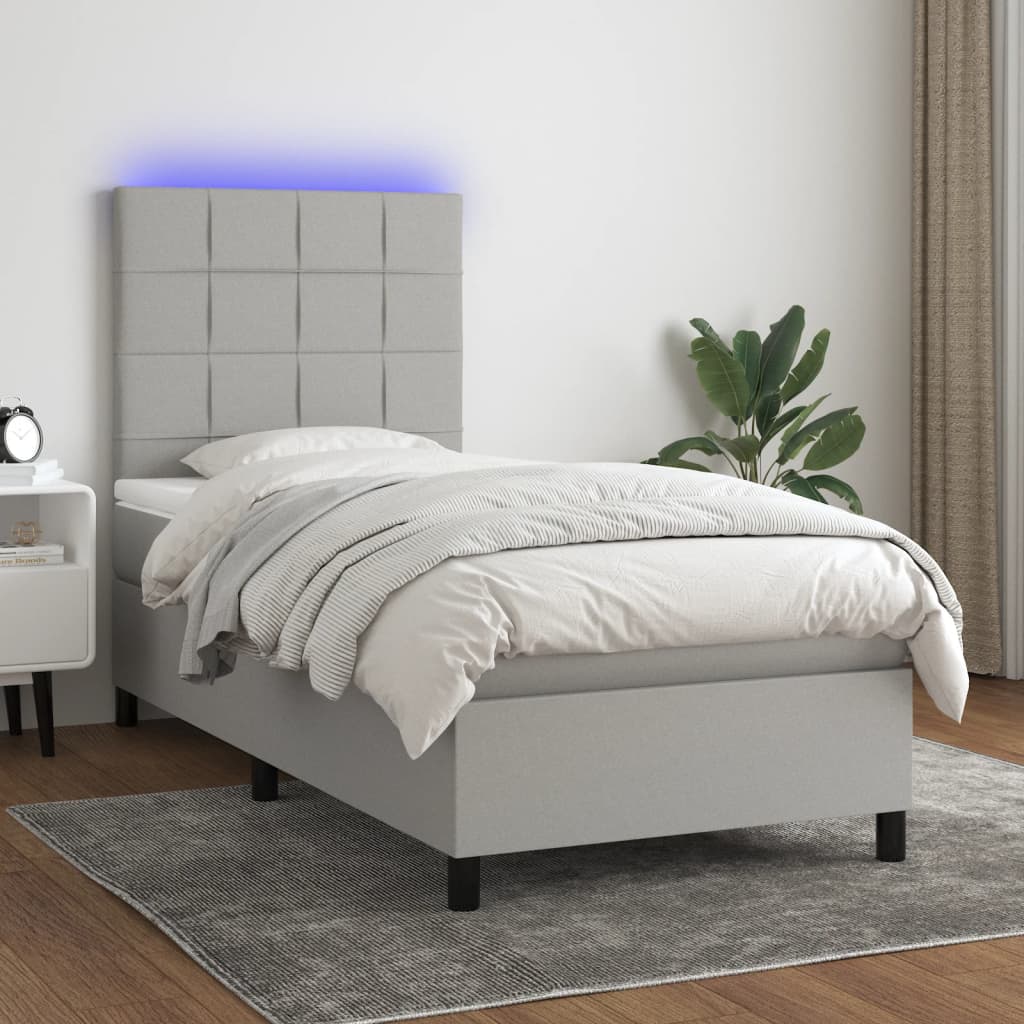 Boxspring met matras en LED stof lichtgrijs 100x200 cm is nu te koop bij PeponiXL, paradijselijk wonen!