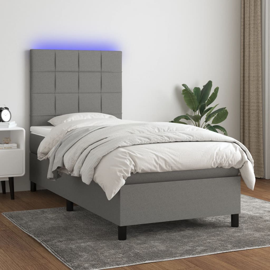 Boxspring met matras en LED stof donkergrijs 100x200 cm is nu te koop bij PeponiXL, paradijselijk wonen!