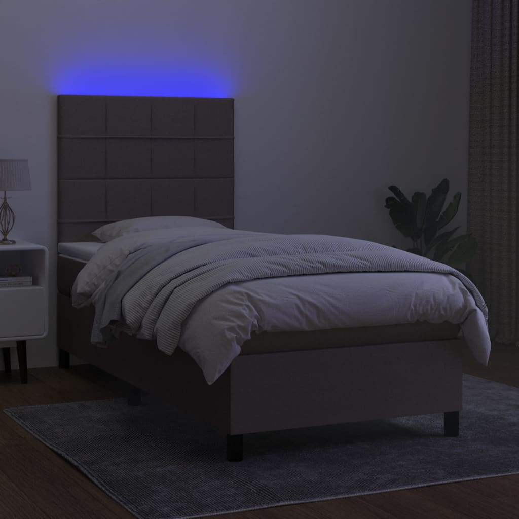 Boxspring met matras en LED stof taupe 100x200 cm is nu te koop bij PeponiXL, paradijselijk wonen!