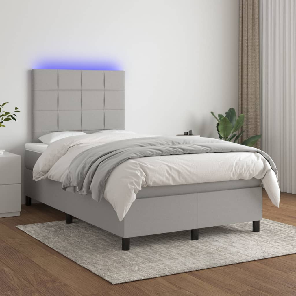 Boxspring met matras en LED stof lichtgrijs 120x200 cm is nu te koop bij PeponiXL, paradijselijk wonen!