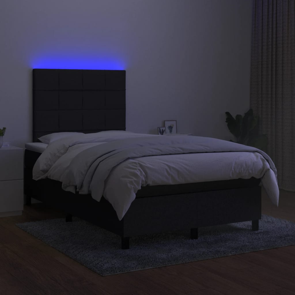 Boxspring met matras en LED stof zwart 120x200 cm is nu te koop bij PeponiXL, paradijselijk wonen!