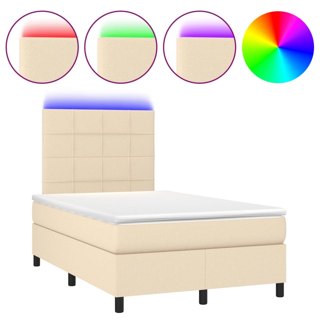 Boxspring met matras en LED stof crèmekleurig 120x200 cm is nu te koop bij PeponiXL, paradijselijk wonen!