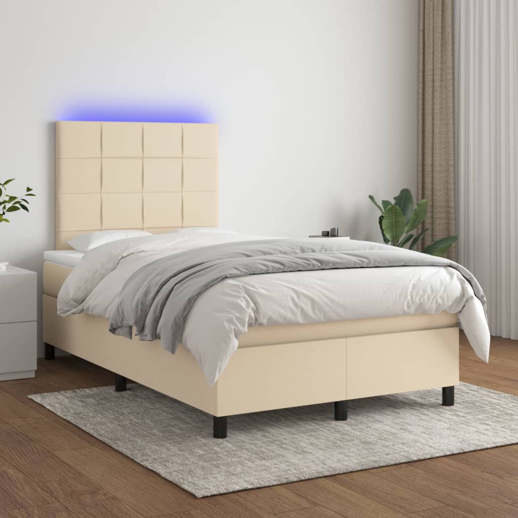 Boxspring met matras en LED stof crèmekleurig 120x200 cm is nu te koop bij PeponiXL, paradijselijk wonen!
