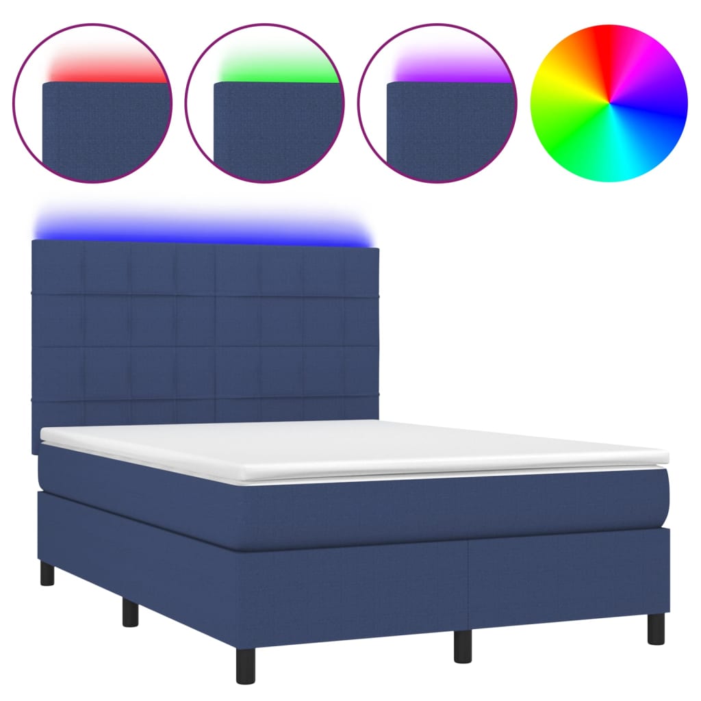 Boxspring met matras en LED stof blauw 140x190 cm is nu te koop bij PeponiXL, paradijselijk wonen!