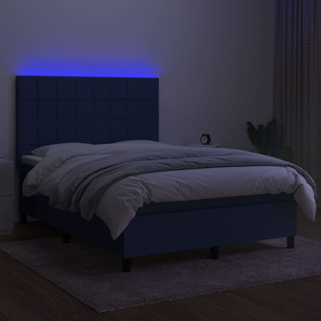 Boxspring met matras en LED stof blauw 140x190 cm is nu te koop bij PeponiXL, paradijselijk wonen!