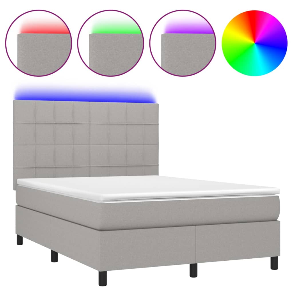 Boxspring met matras en LED stof lichtgrijs 140x200 cm is nu te koop bij PeponiXL, paradijselijk wonen!