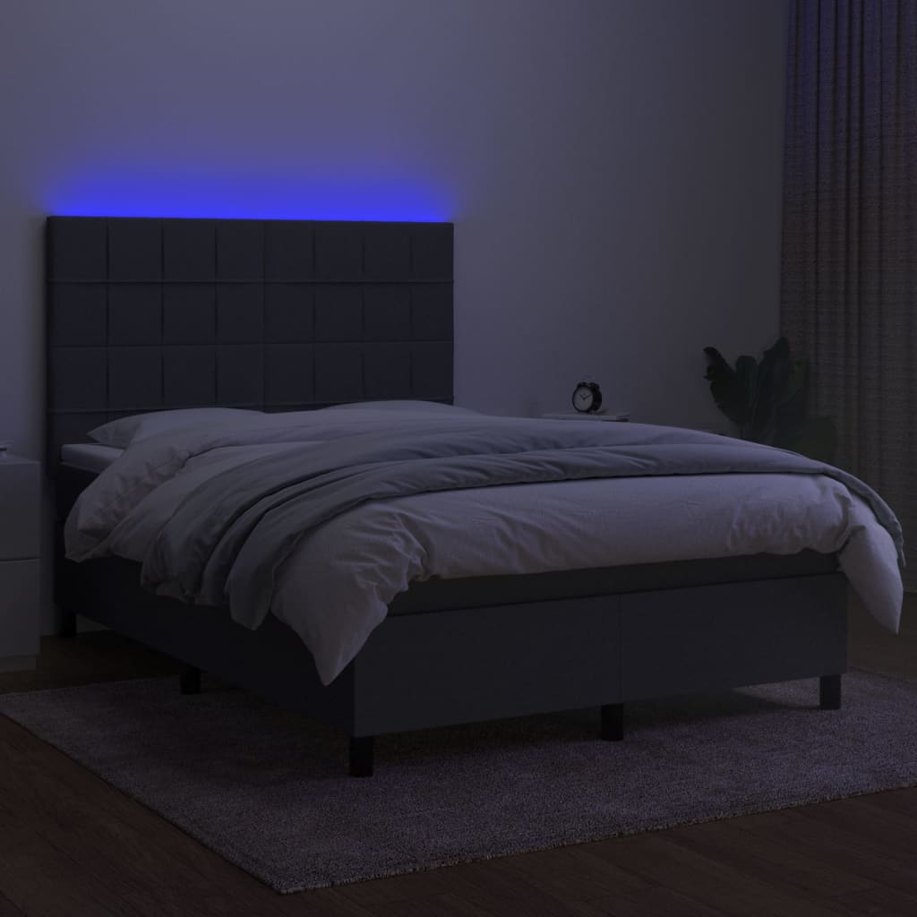 Boxspring met matras en LED stof donkergrijs 140x200 cm is nu te koop bij PeponiXL, paradijselijk wonen!