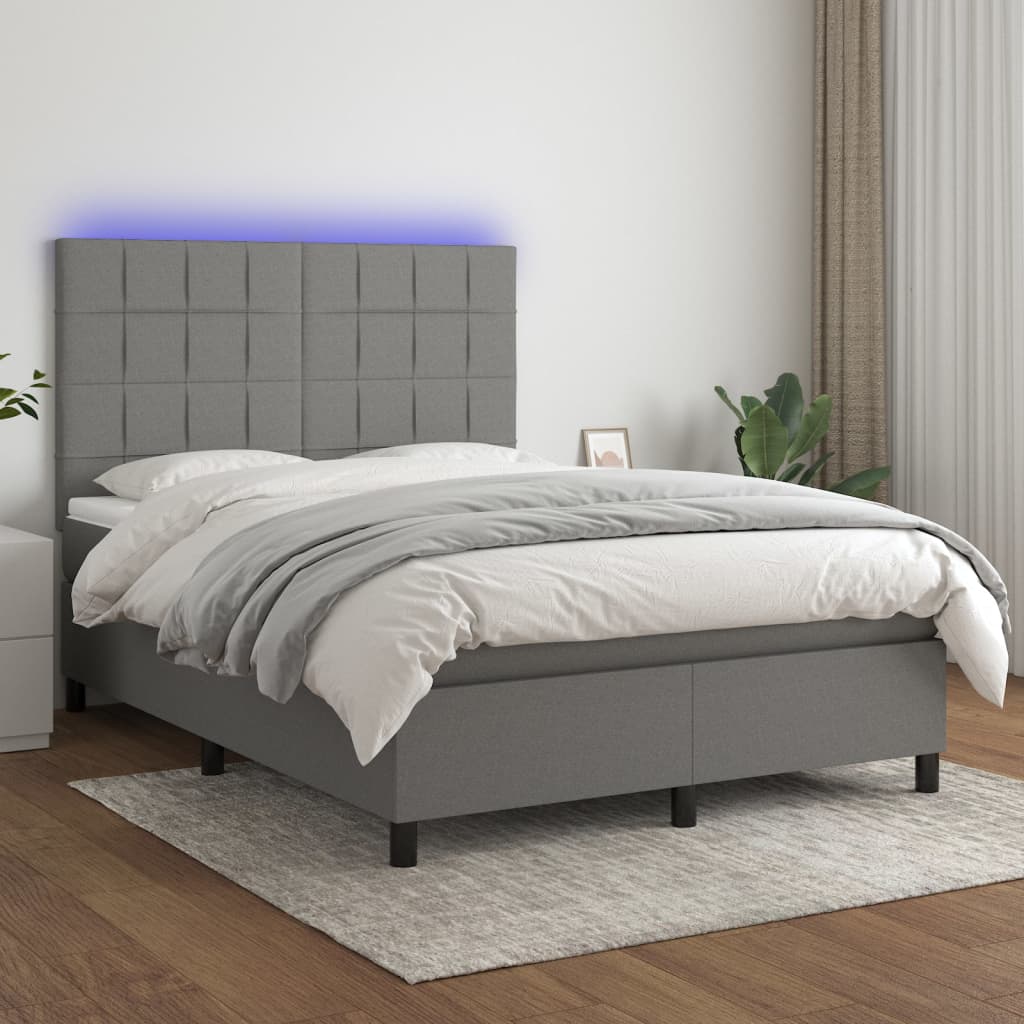 Boxspring met matras en LED stof donkergrijs 140x200 cm is nu te koop bij PeponiXL, paradijselijk wonen!