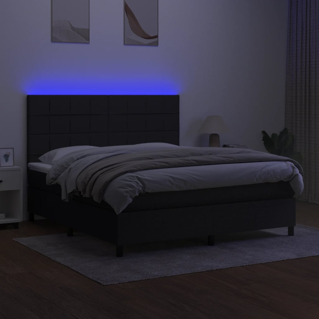 Boxspring met matras en LED stof zwart 160x200 cm is nu te koop bij PeponiXL, paradijselijk wonen!