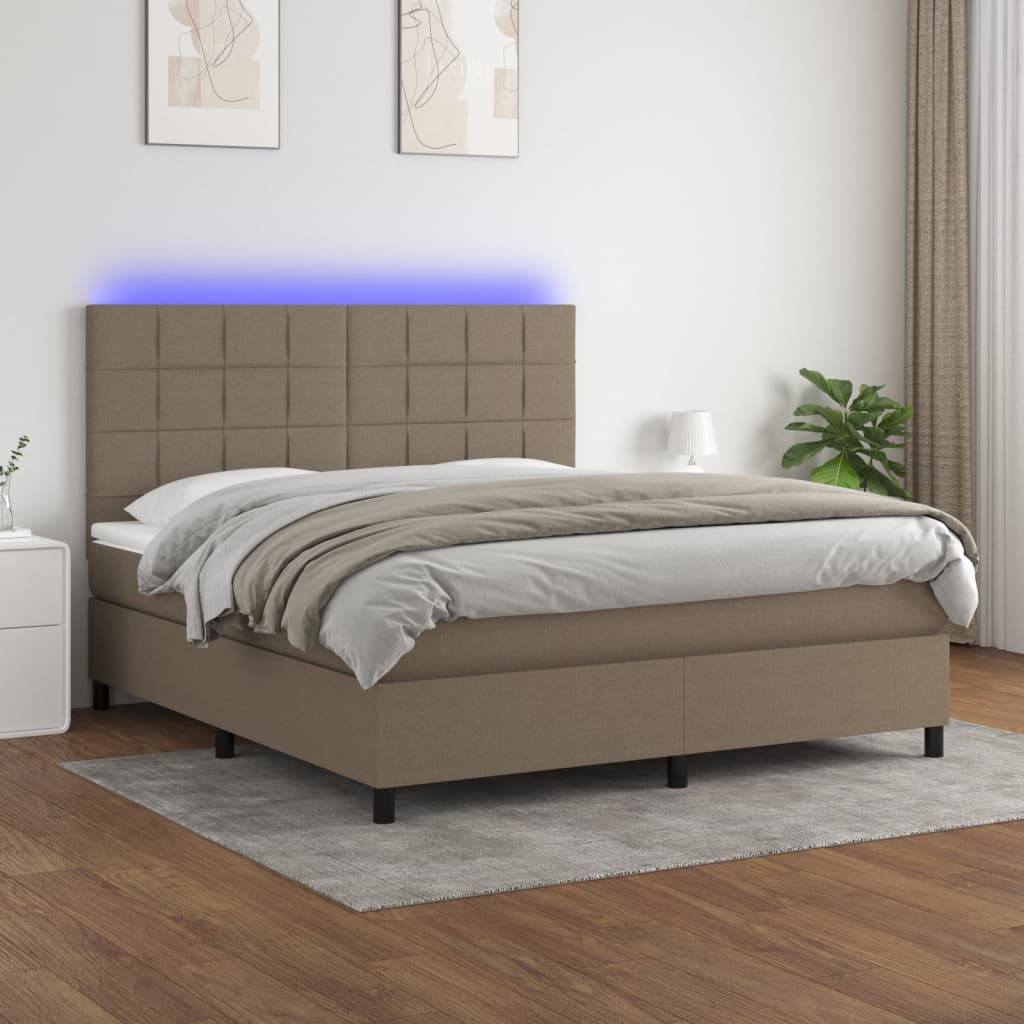 Boxspring met matras en LED stof taupe 160x200 cm is nu te koop bij PeponiXL, paradijselijk wonen!
