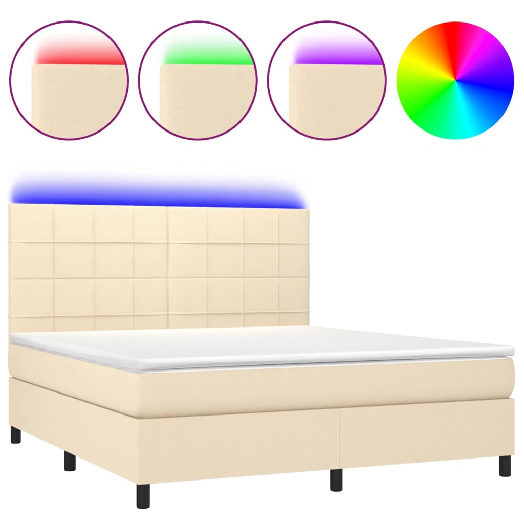 Boxspring met matras en LED stof crèmekleurig 160x200 cm is nu te koop bij PeponiXL, paradijselijk wonen!
