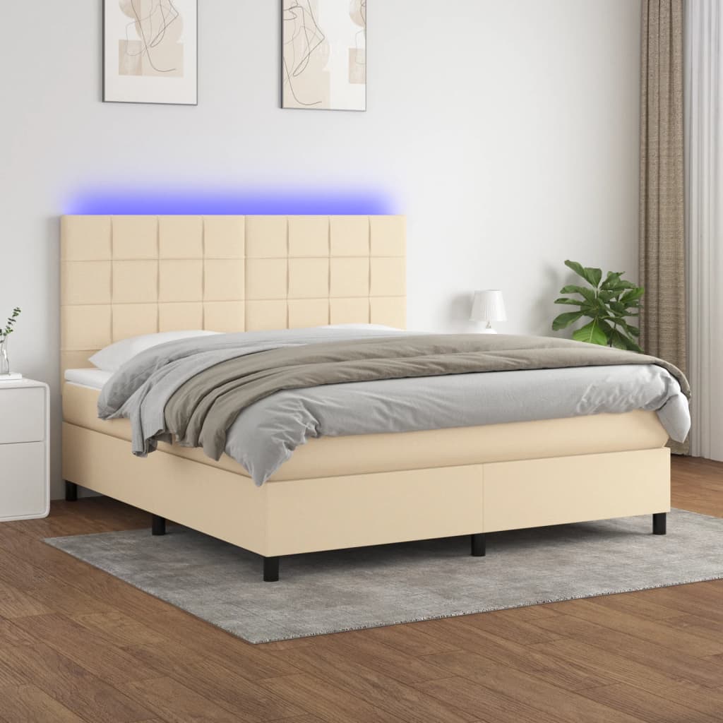 Boxspring met matras en LED stof crèmekleurig 160x200 cm is nu te koop bij PeponiXL, paradijselijk wonen!