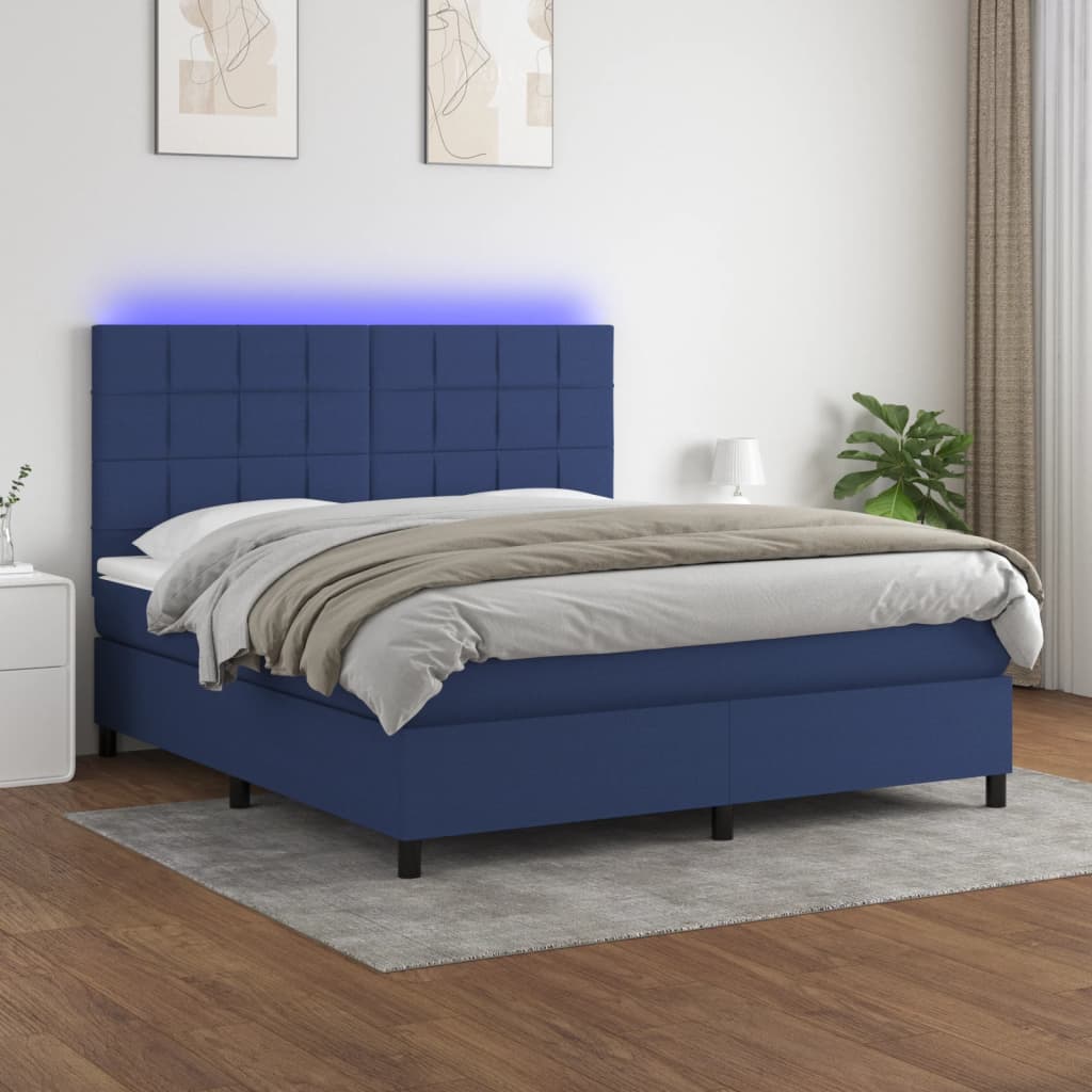 Boxspring met matras en LED stof blauw 160x200 cm is nu te koop bij PeponiXL, paradijselijk wonen!