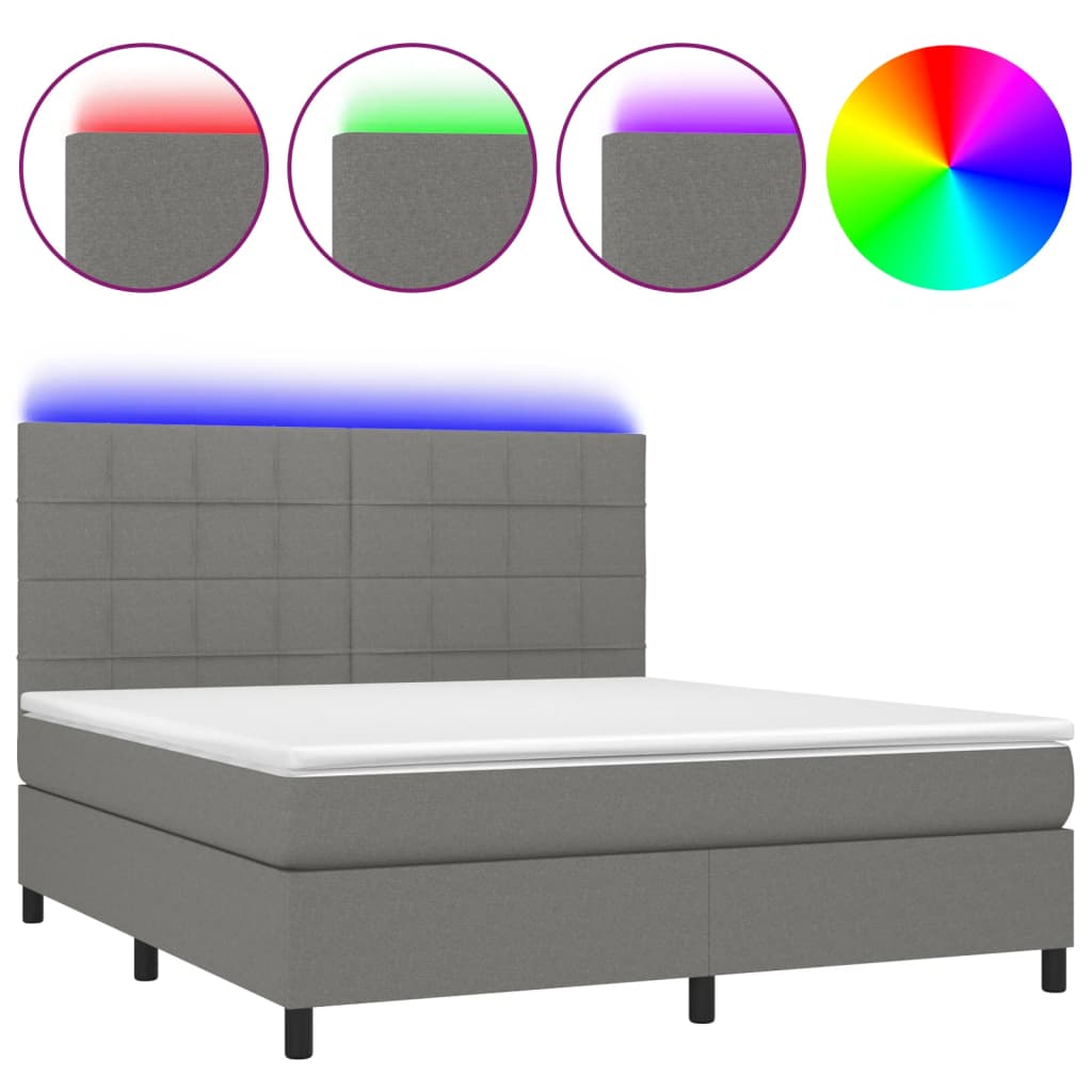 Boxspring met matras en LED stof donkergrijs 180x200 cm is nu te koop bij PeponiXL, paradijselijk wonen!