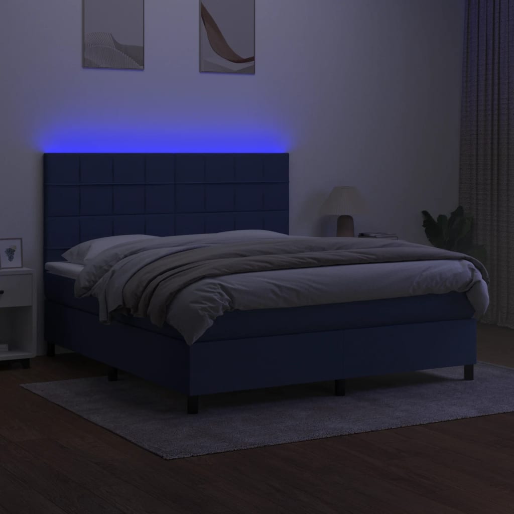 Boxspring met matras en LED stof blauw 180x200 cm is nu te koop bij PeponiXL, paradijselijk wonen!