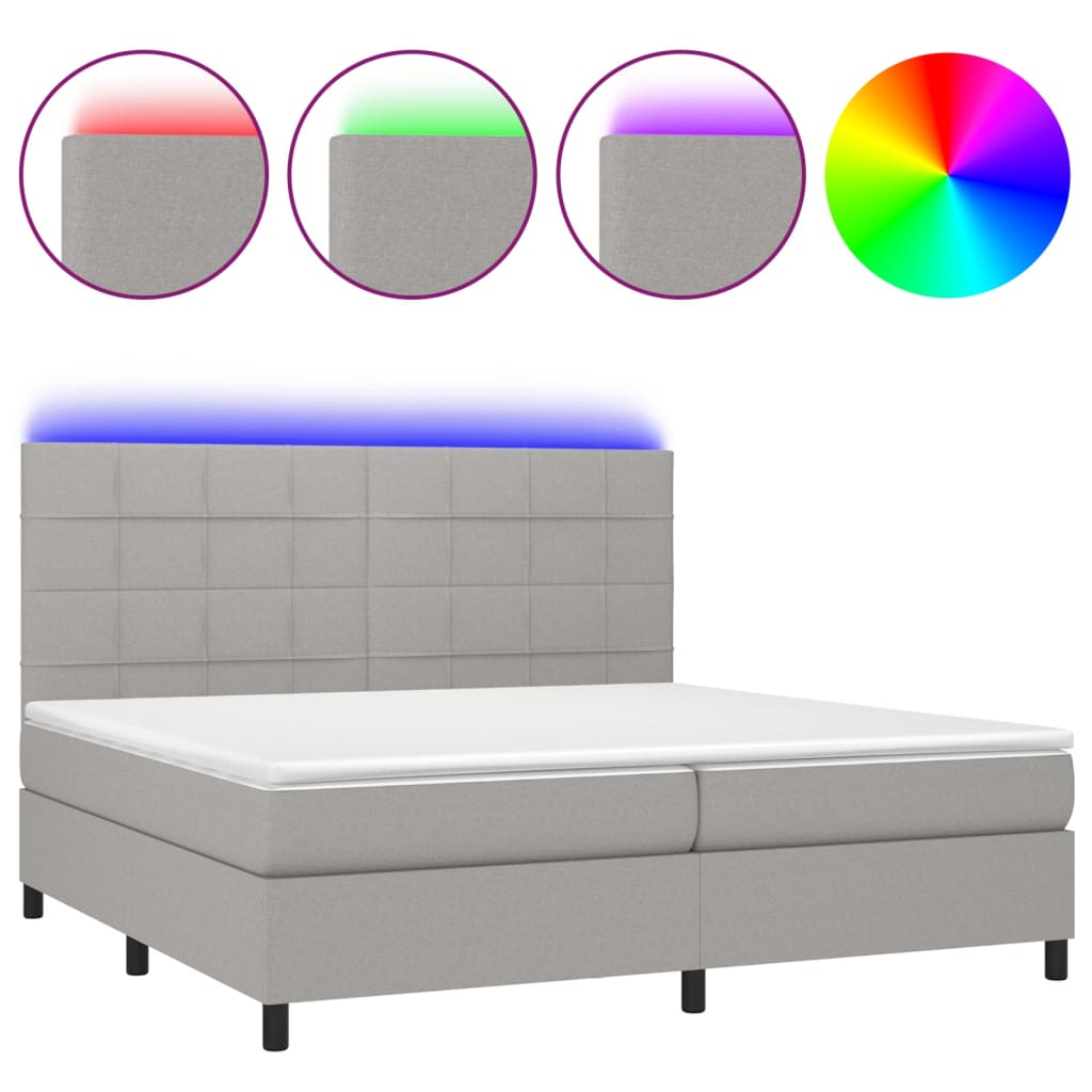 Boxspring met matras en LED stof lichtgrijs 200x200 cm is nu te koop bij PeponiXL, paradijselijk wonen!
