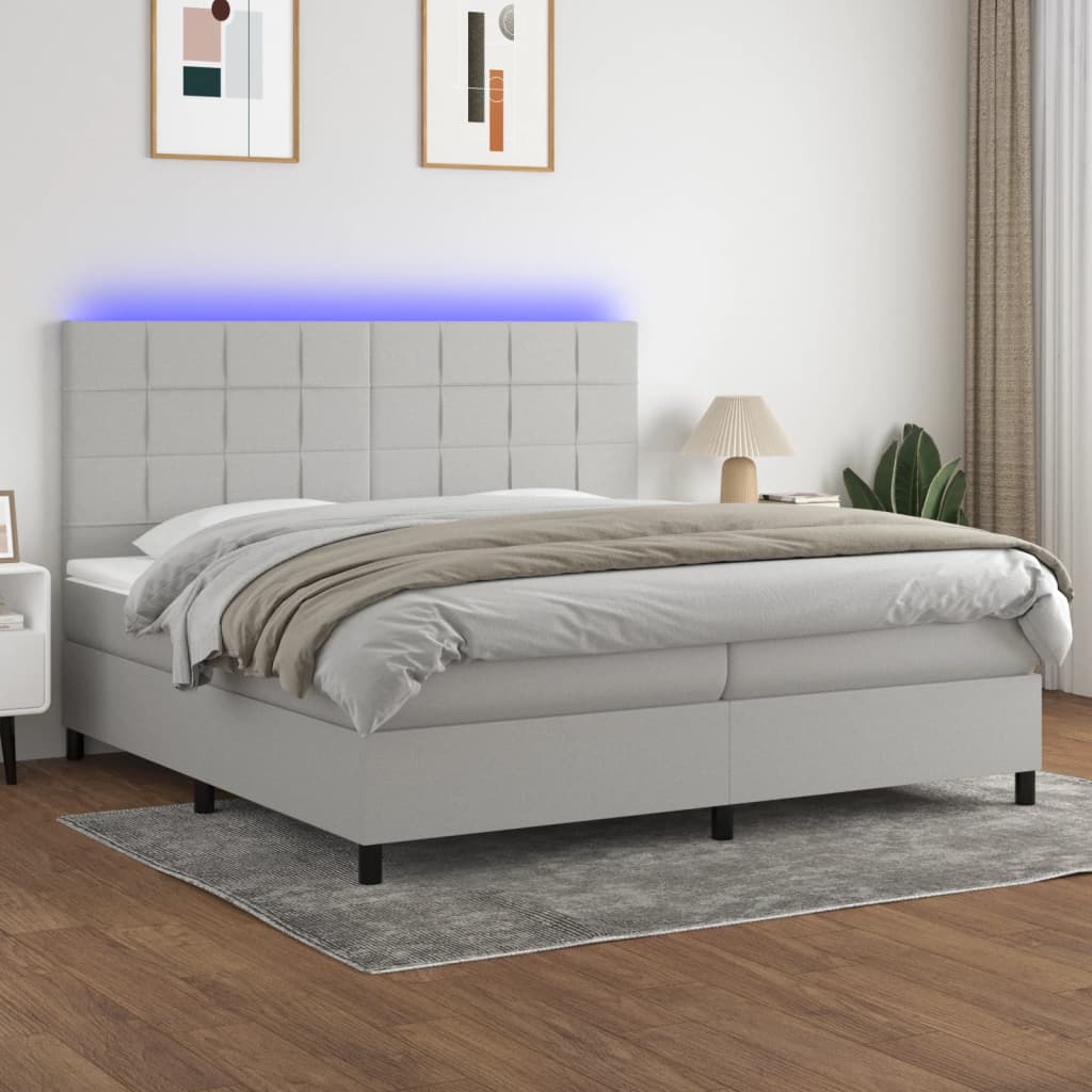 Boxspring met matras en LED stof lichtgrijs 200x200 cm is nu te koop bij PeponiXL, paradijselijk wonen!