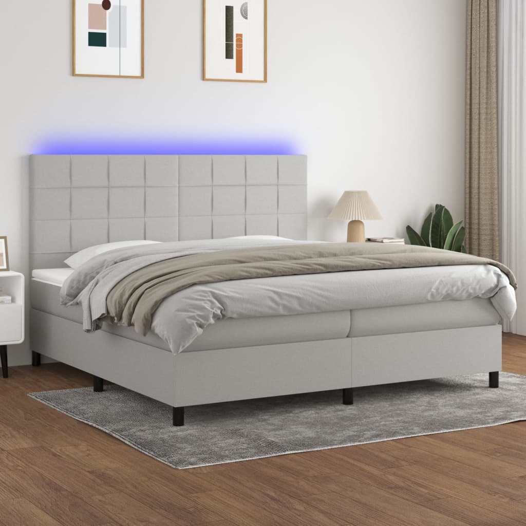 Boxspring met matras en LED stof lichtgrijs 200x200 cm is nu te koop bij PeponiXL, paradijselijk wonen!