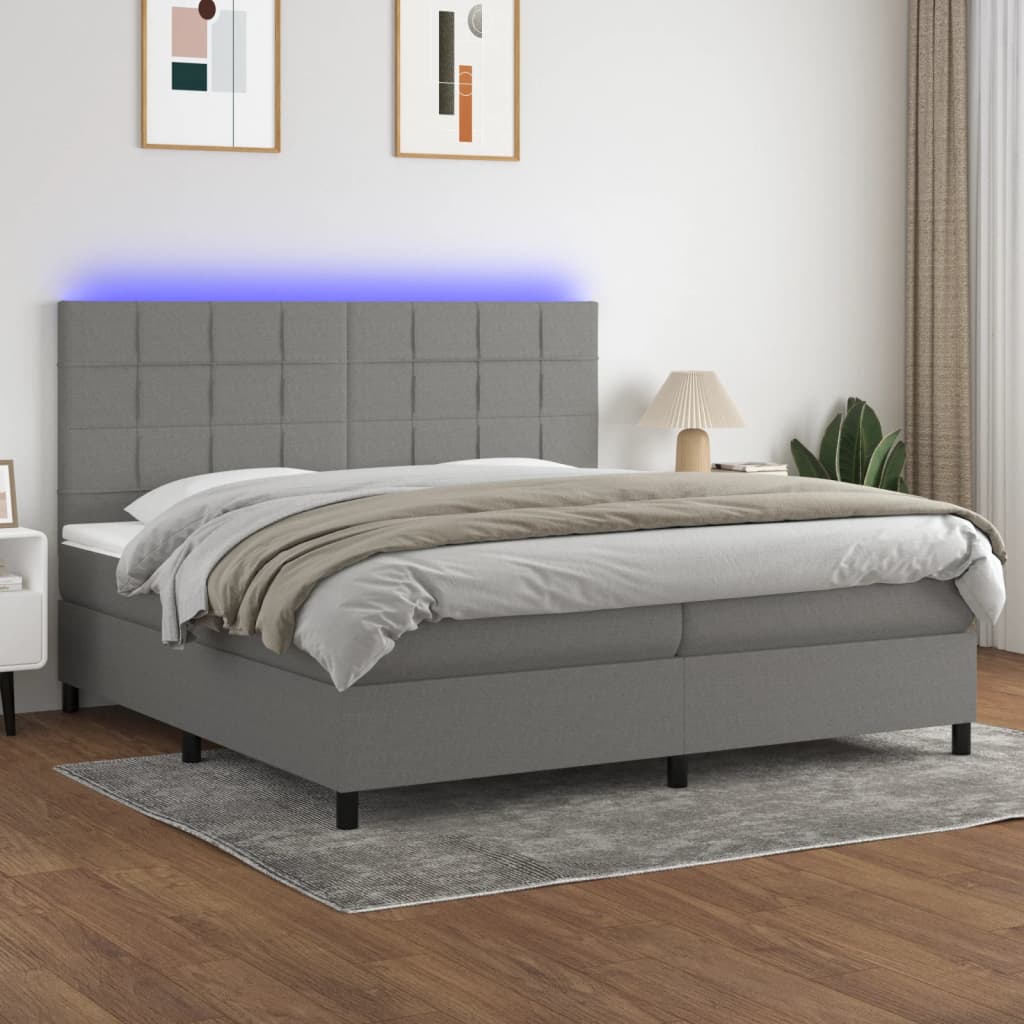 Boxspring met matras en LED stof donkergrijs 200x200 cm is nu te koop bij PeponiXL, paradijselijk wonen!