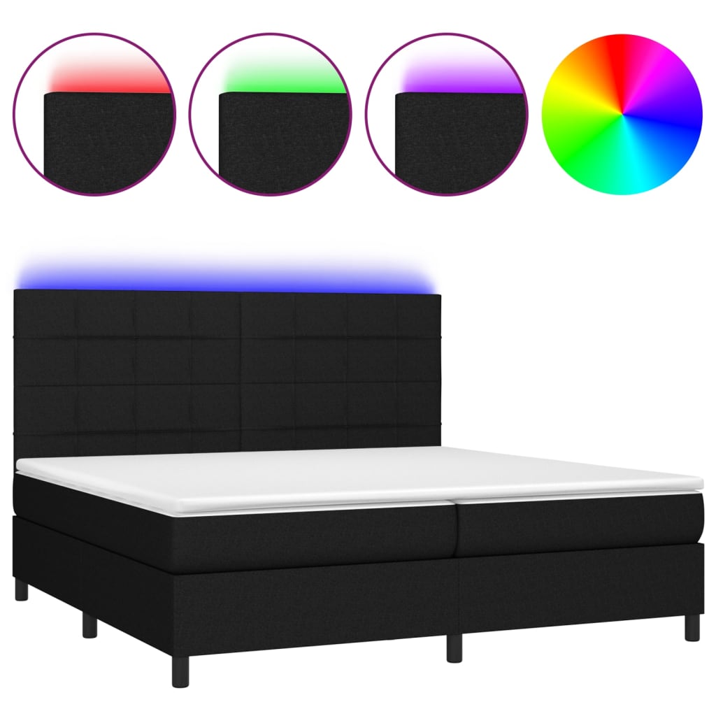 Boxspring met matras en LED stof zwart 200x200 cm is nu te koop bij PeponiXL, paradijselijk wonen!