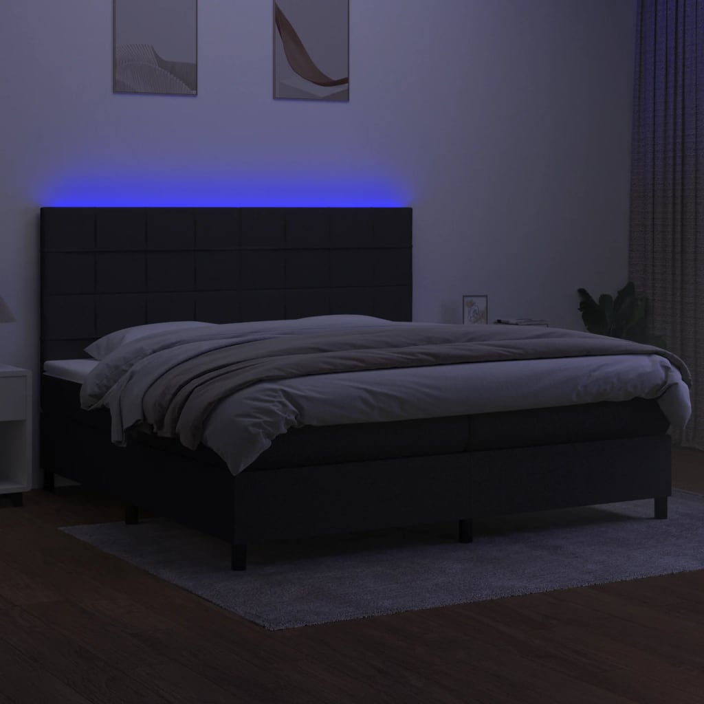 Boxspring met matras en LED stof zwart 200x200 cm is nu te koop bij PeponiXL, paradijselijk wonen!