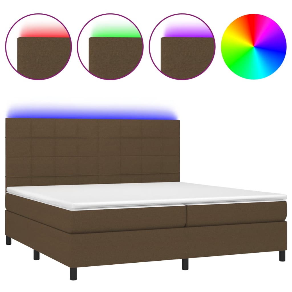 Boxspring met matras en LED stof donkerbruin 200x200 cm is nu te koop bij PeponiXL, paradijselijk wonen!