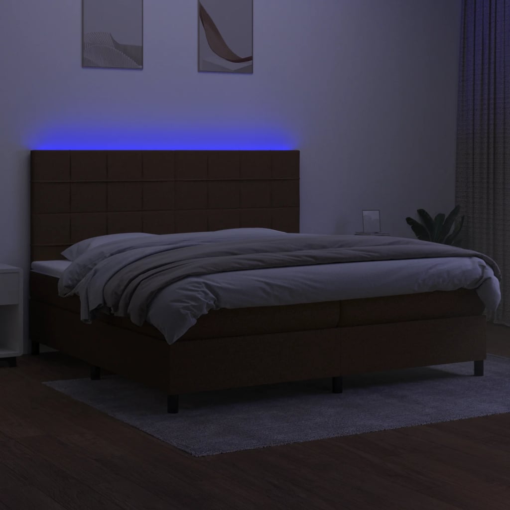 Boxspring met matras en LED stof donkerbruin 200x200 cm is nu te koop bij PeponiXL, paradijselijk wonen!