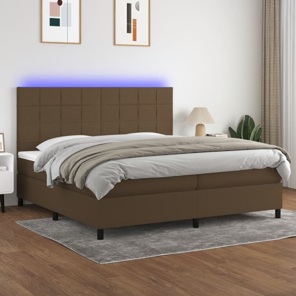 Boxspring met matras en LED stof donkerbruin 200x200 cm is nu te koop bij PeponiXL, paradijselijk wonen!