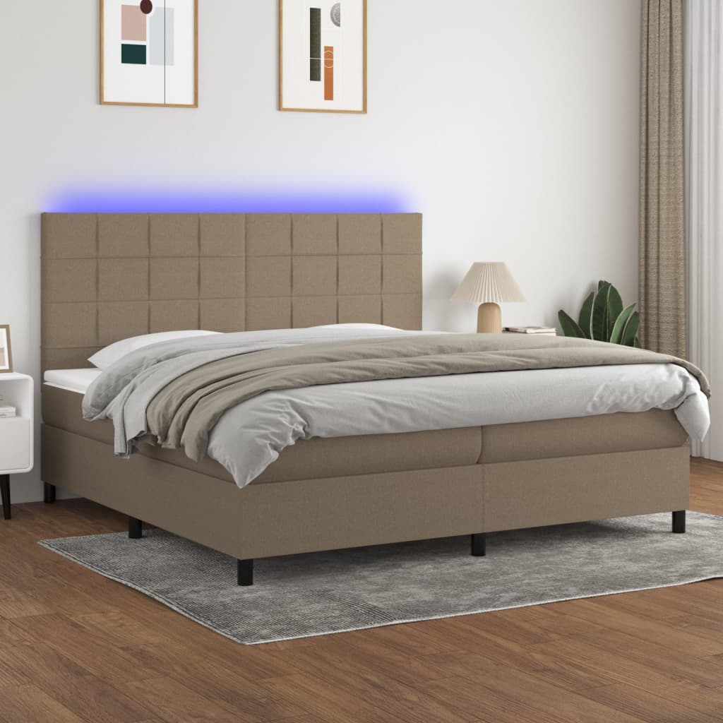Boxspring met matras en LED stof taupe 200x200 cm is nu te koop bij PeponiXL, paradijselijk wonen!