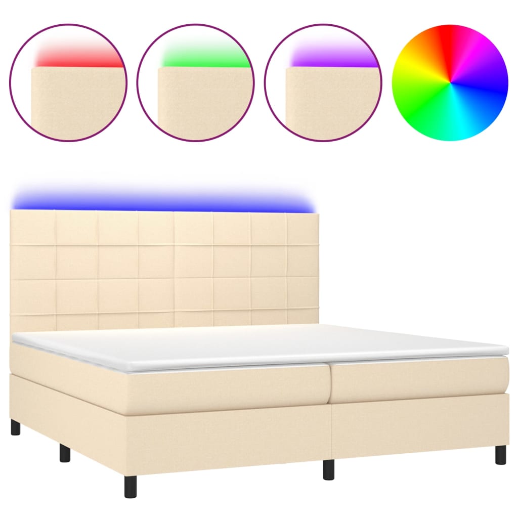 Boxspring met matras en LED stof crèmekleurig 200x200 cm is nu te koop bij PeponiXL, paradijselijk wonen!