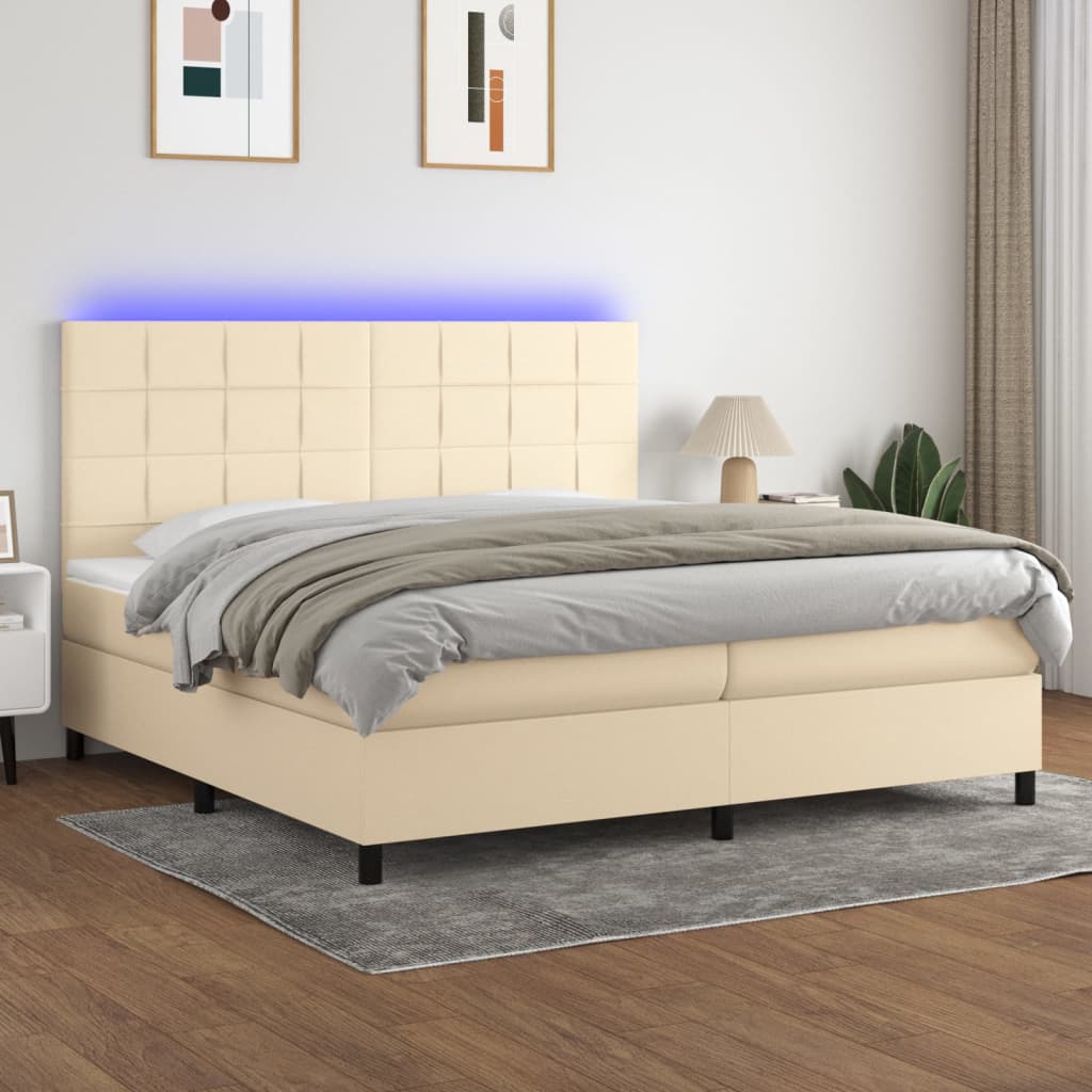 Boxspring met matras en LED stof crèmekleurig 200x200 cm is nu te koop bij PeponiXL, paradijselijk wonen!
