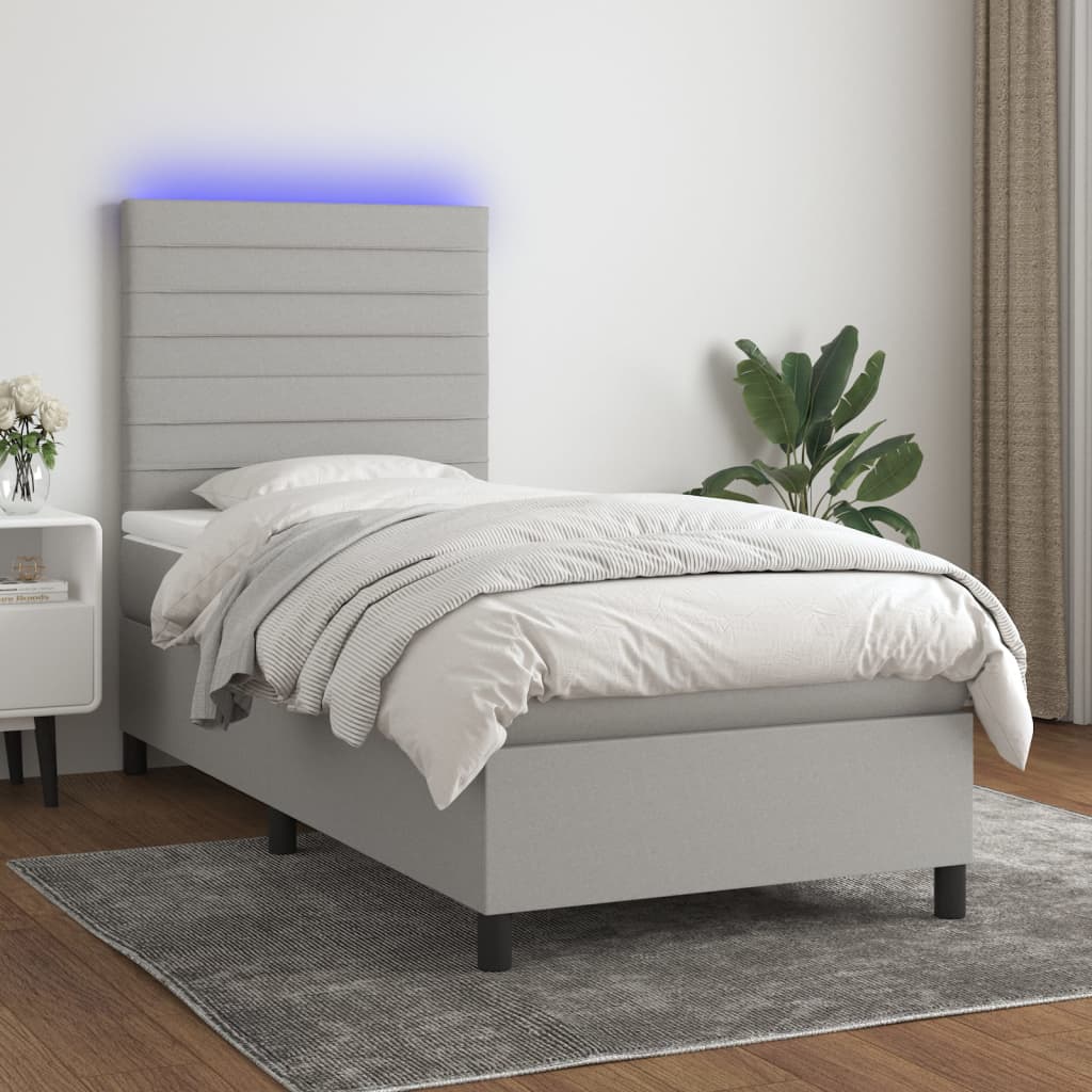 Boxspring met matras en LED stof lichtgrijs 80x200 cm is nu te koop bij PeponiXL, paradijselijk wonen!