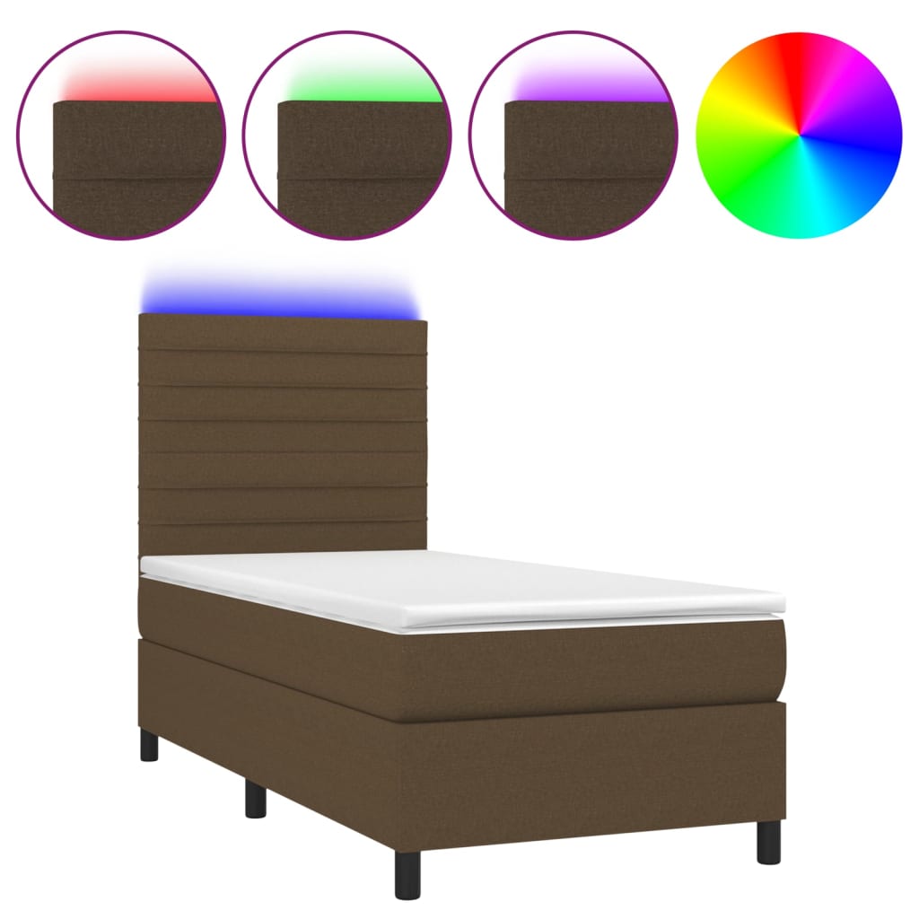 Boxspring met matras en LED stof donkerbruin 80x200 cm is nu te koop bij PeponiXL, paradijselijk wonen!