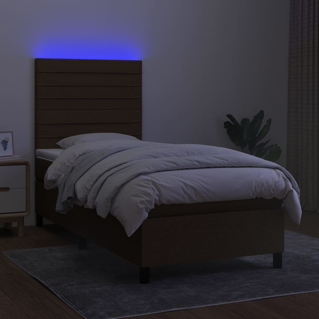 Boxspring met matras en LED stof donkerbruin 80x200 cm is nu te koop bij PeponiXL, paradijselijk wonen!
